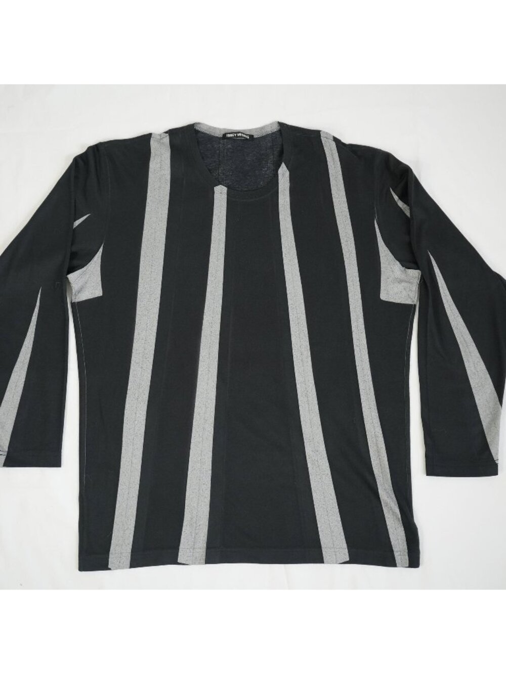 Issey Miyake Gray and Black Striped Long Sleeve Top Size 34